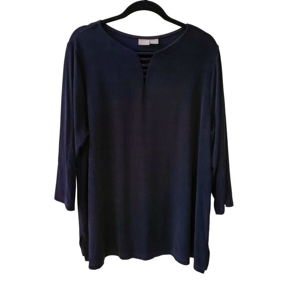 Chico's Travelers Lattice detail neckline Black Slinky Loose Fit Tunic Sz 4 XXL - Picture 4 of 14